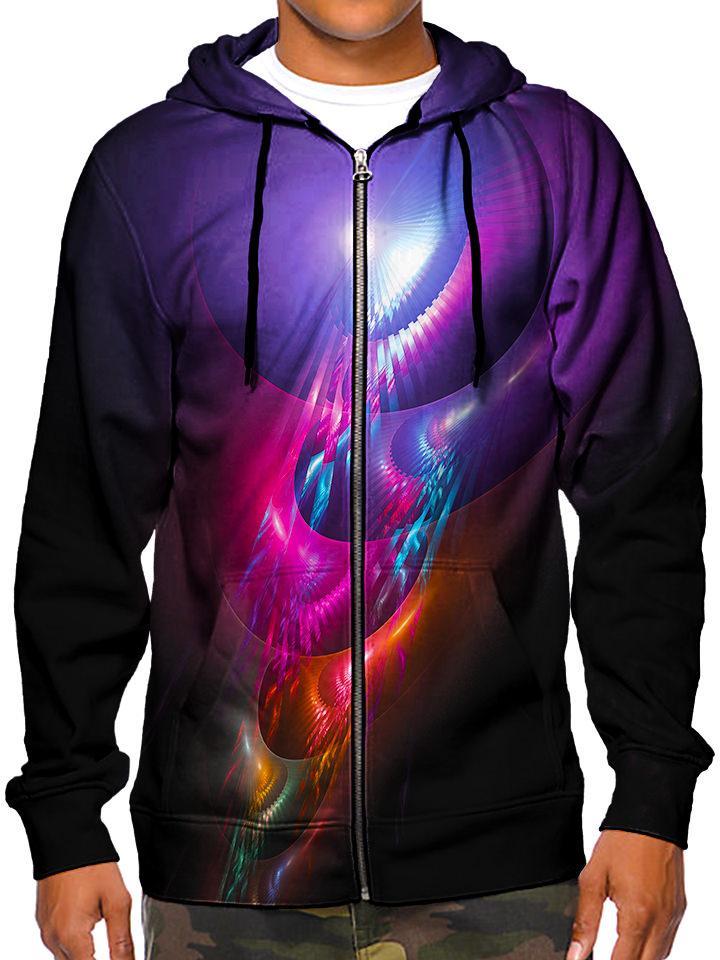 Beautiful Purple Pink Orange All Over Trippy Print Zip Up Hoodie Front