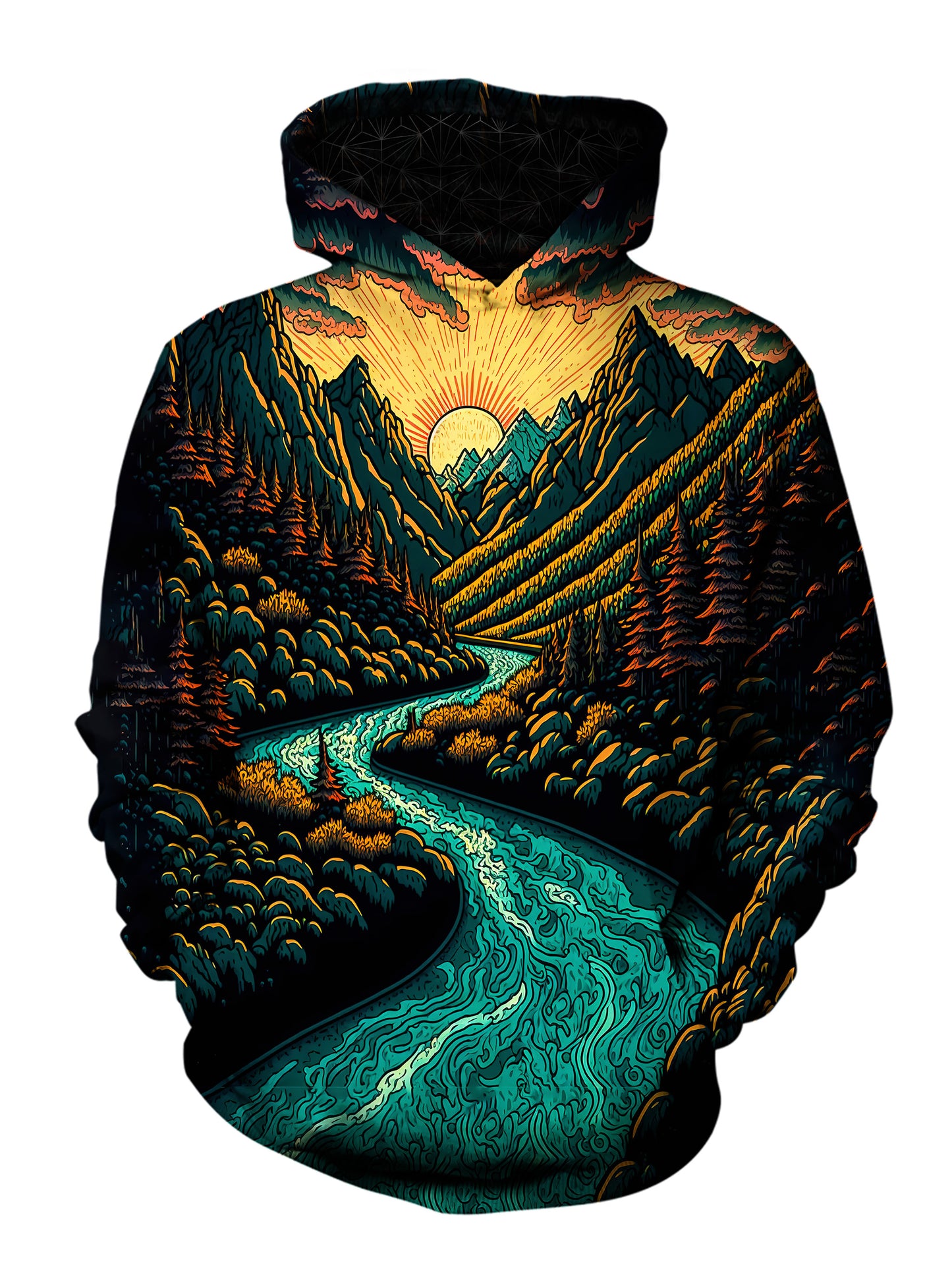 Stay warm and stylish at your next festival or rave with this comfortable pullover hoodie