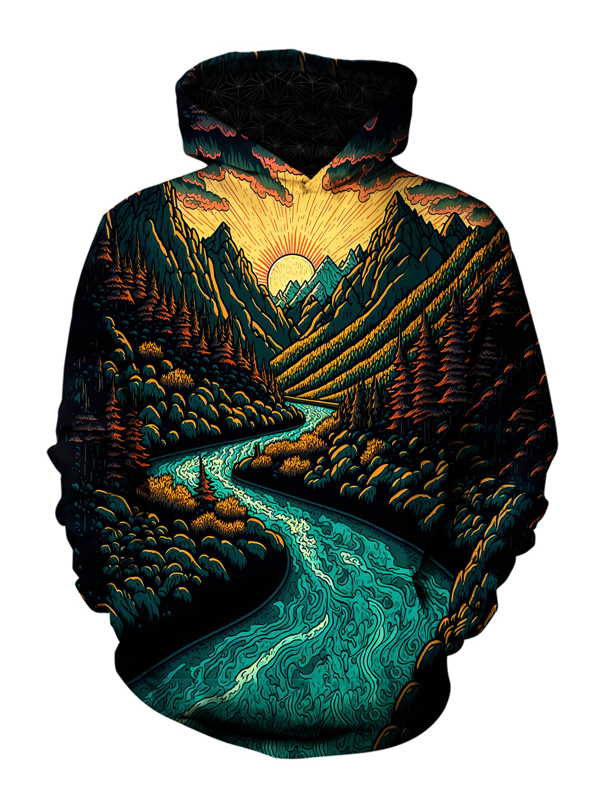 Stay warm and stylish at your next festival or rave with this comfortable pullover hoodie