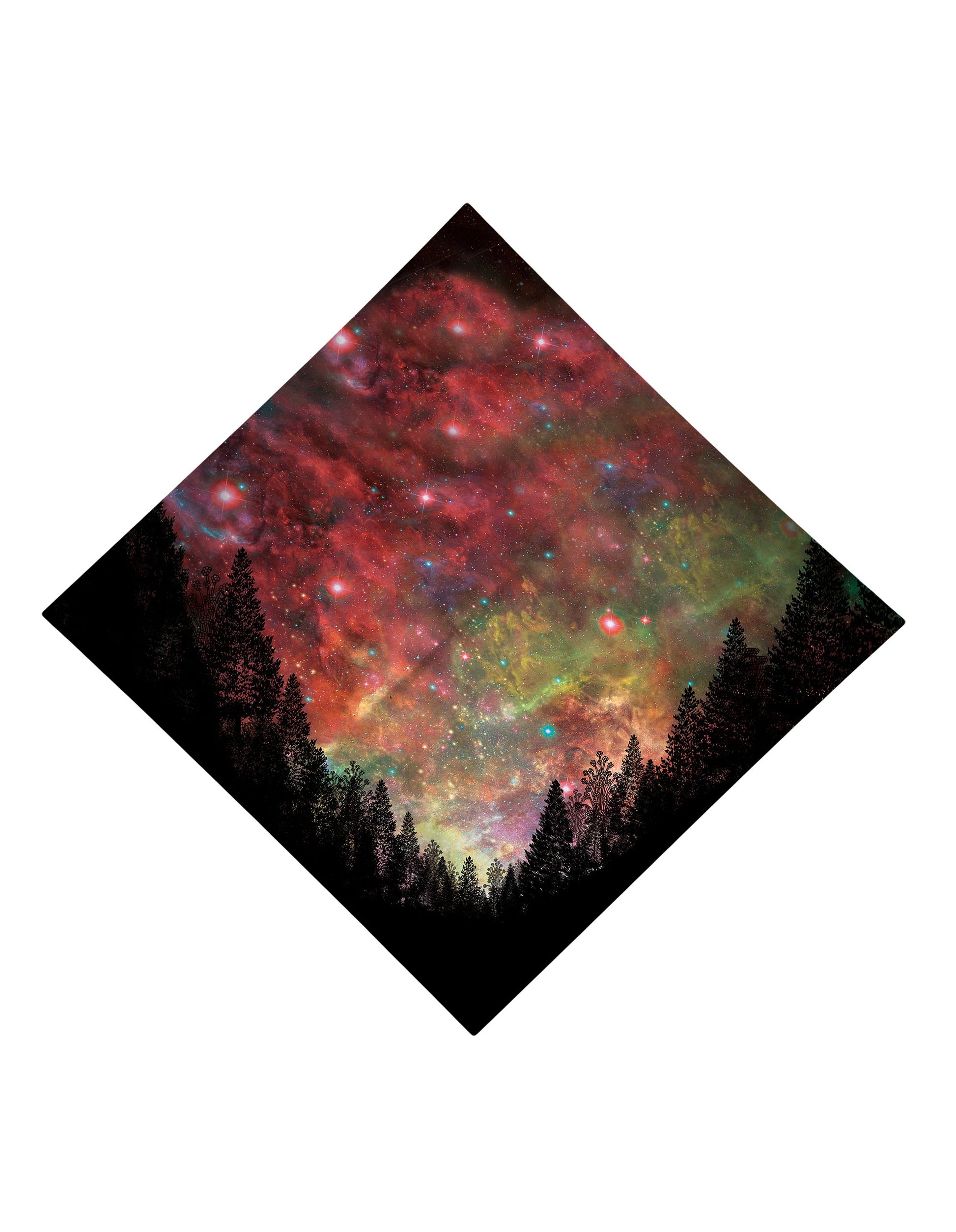 Trippy Gratefully Dyed Apparel rainbow forest galaxy bandana flat view.