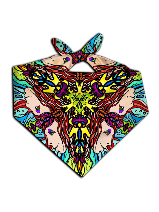 All over print mirrored face mandala bandana by GratefullyDyed Apparel tied neck scarf view.