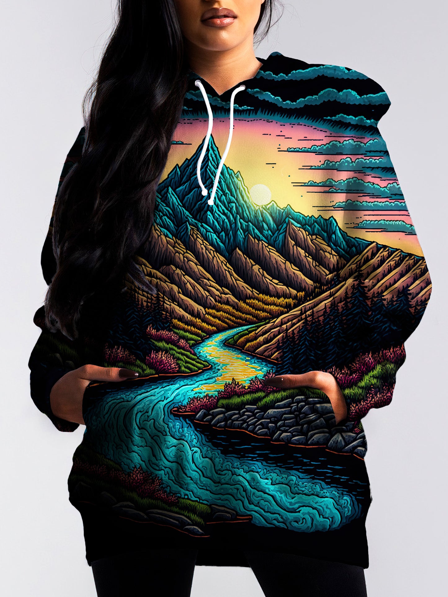 turn heads with this bright and colorful trippy pullover hoodie