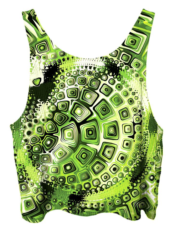 All over print psychedelic sacred geometry cropped top by Gratefully Dyed Apparel back view.