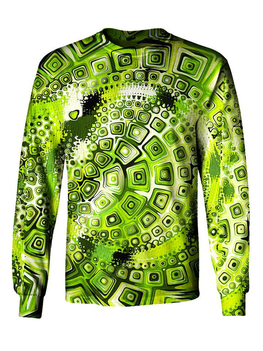 Gratefully Dyed Apparel green geometric mandala unisex long sleeve front view.