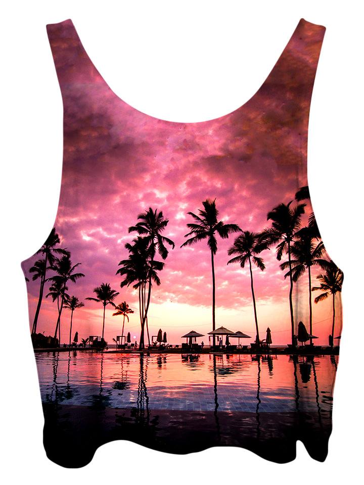 All over print psychedelic tropical nature cropped top by Gratefully Dyed Apparel back view.