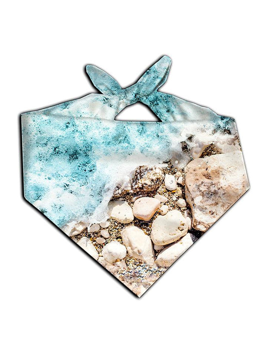 All over print blue & brown island beach bum bandana by GratefullyDyed Apparel tied neck scarf view.