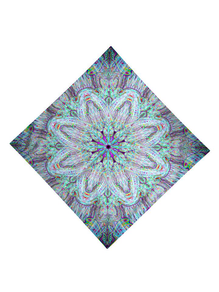 Trippy Gratefully Dyed Apparel electric rainbow mandala bandana flat view.