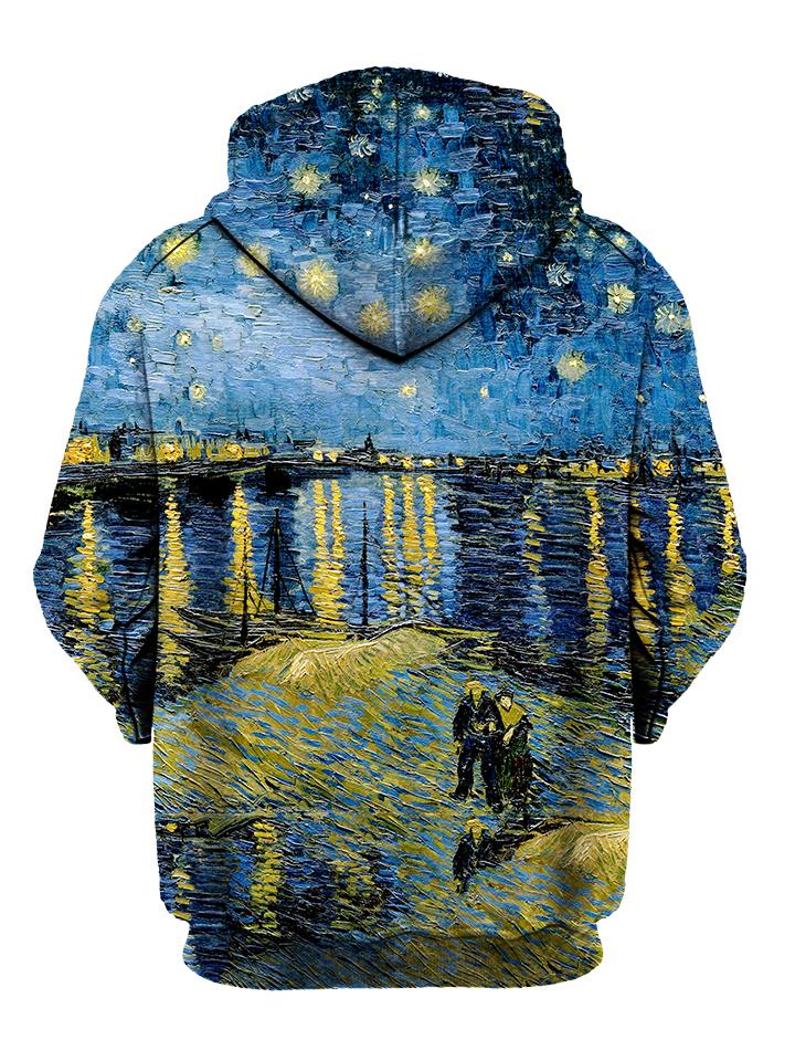 Back view of all over print psychedelic impressionism hoody by Gratefully Dyed Apparel.