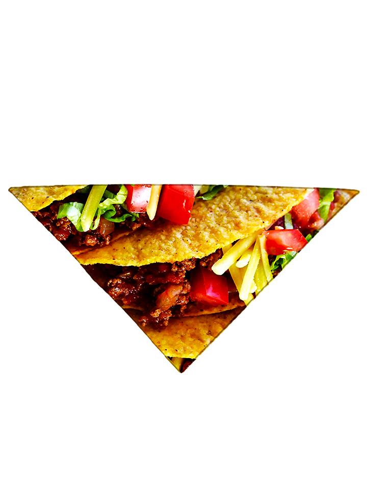 Diagonally folded psychedelic foodie printed headband.