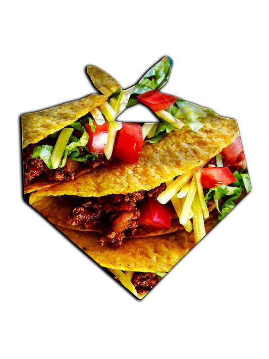 All over print crunchy tacos bandana by GratefullyDyed Apparel tied neck scarf view.