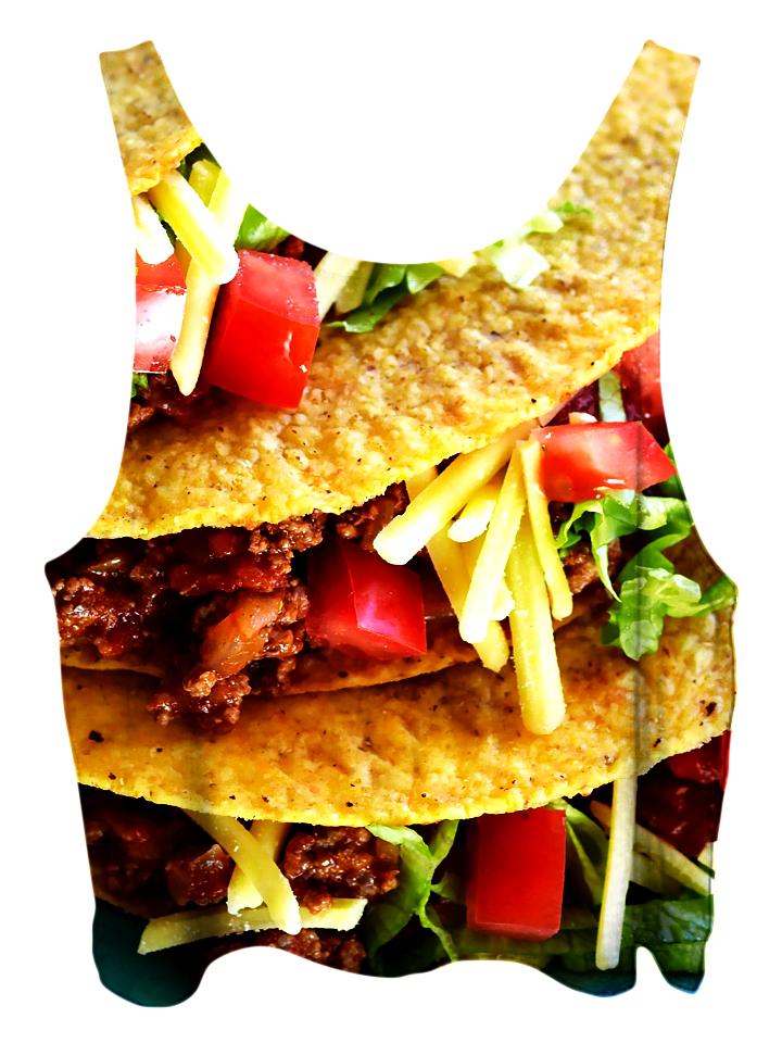 All over print psychedelic foodie cropped top by Gratefully Dyed Apparel back view.