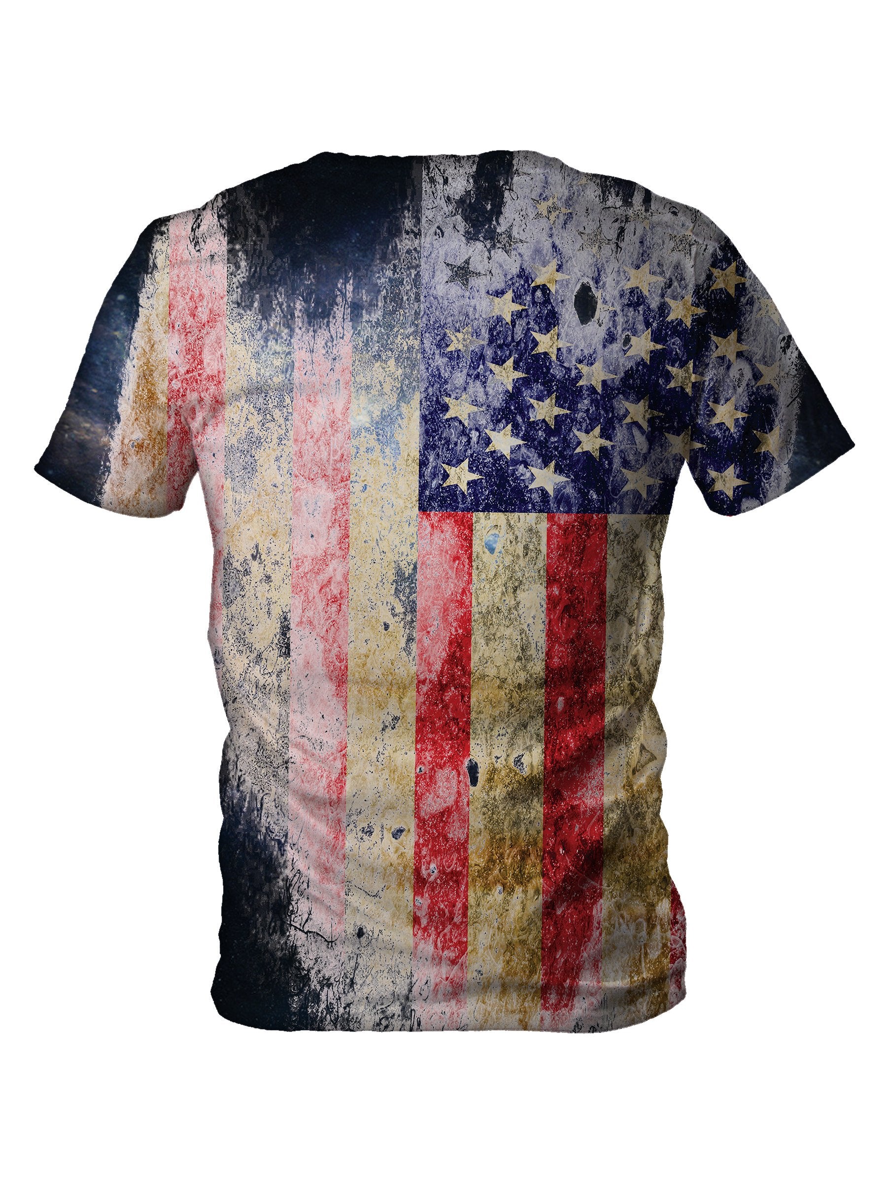 Back view of all over print psychedelic 4th of July t shirt by Gratefully Dyed Apparel.