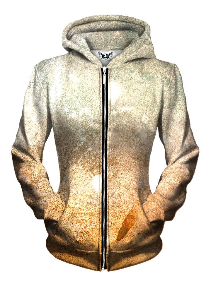 Front view of women's all over print space zip up hoody by Gratefully Dyed Apparel.