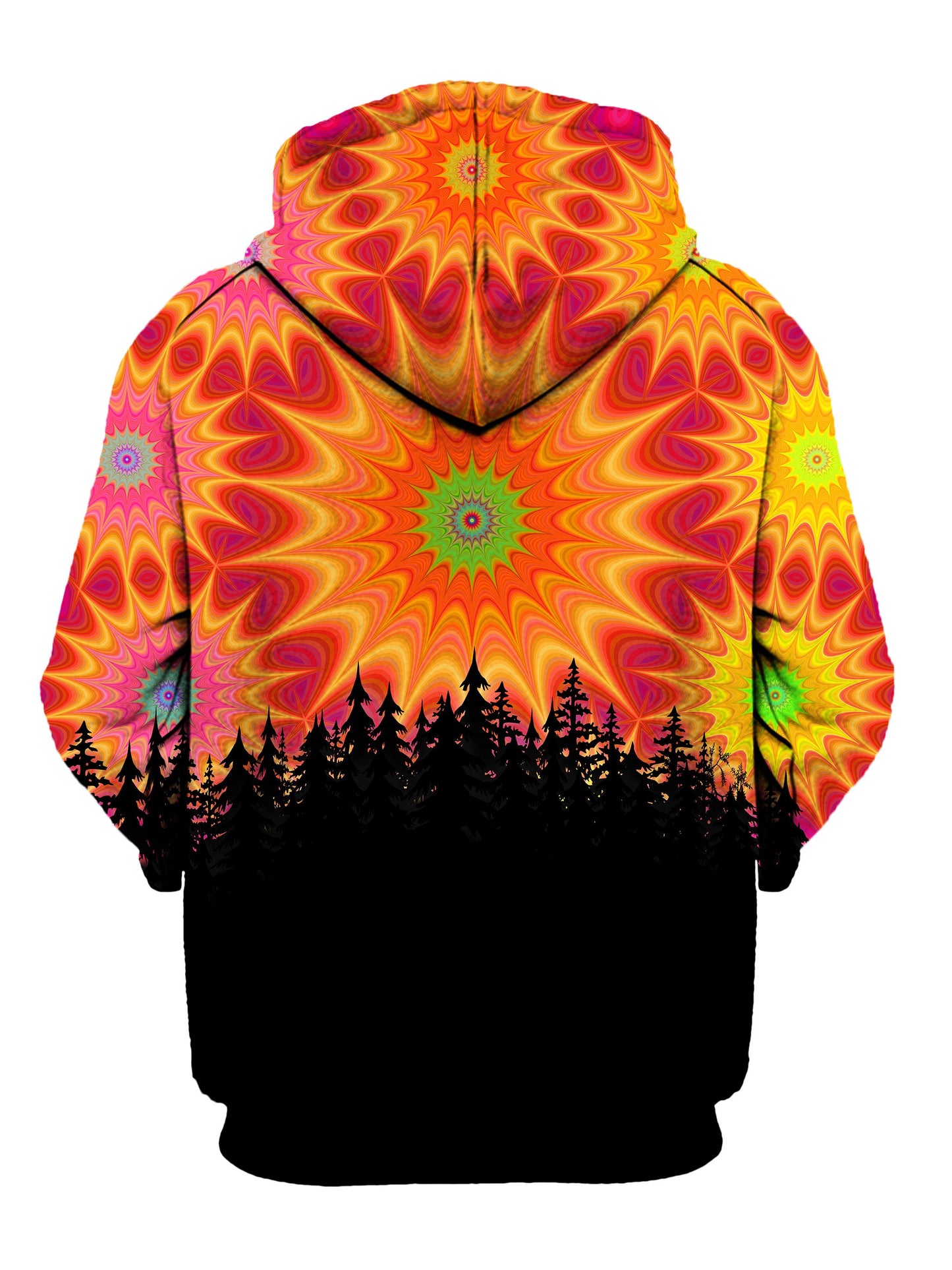 Back view of all over print psychedelic nature hoody by Gratefully Dyed Apparel.