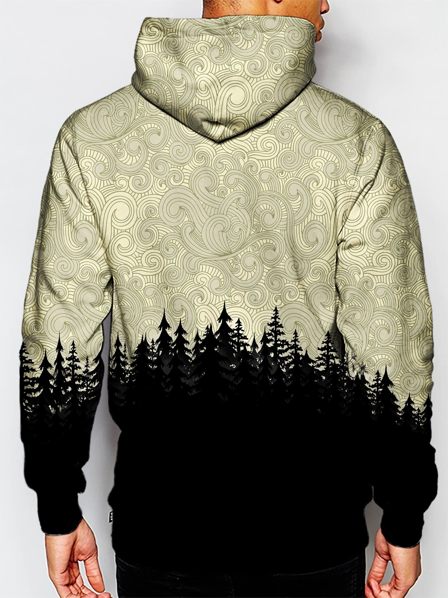 Model wearing GratefullyDyed Apparel psychedelic nature pullover hoodie.