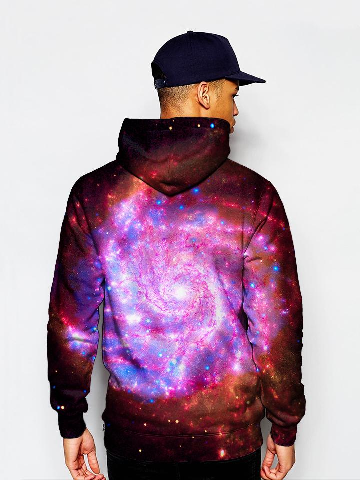 Model In Beautiful Galaxy Pullover Hoodie Back View