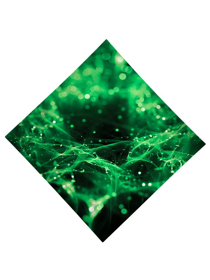 Sparkly green splatter on black bandana flat view