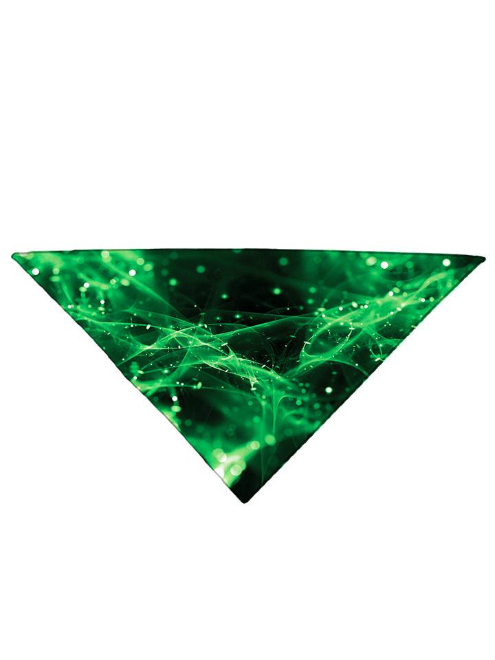 Sparkly green splatter on black bandana folded