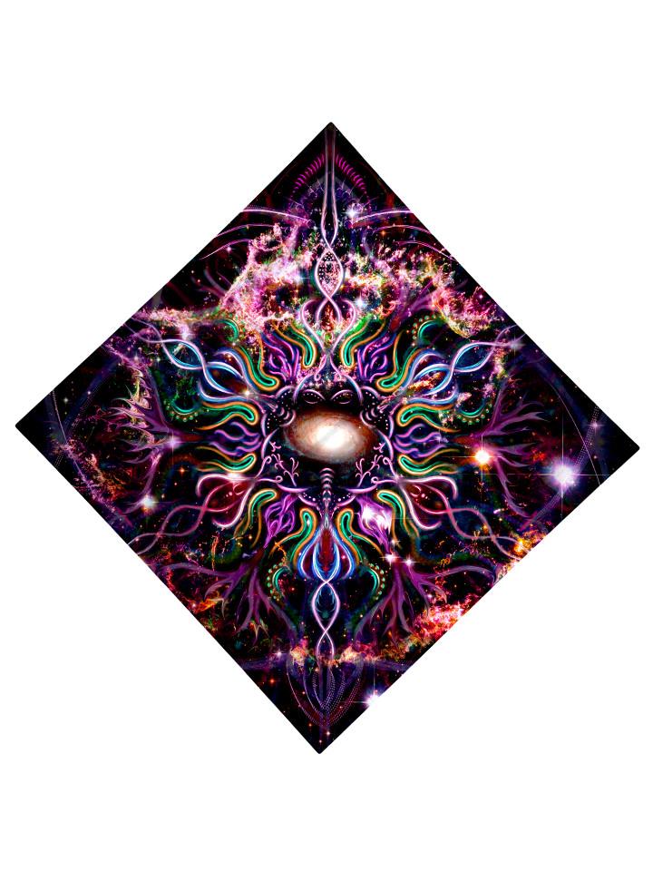 Psychedelic multi colored all over print bandana flat view