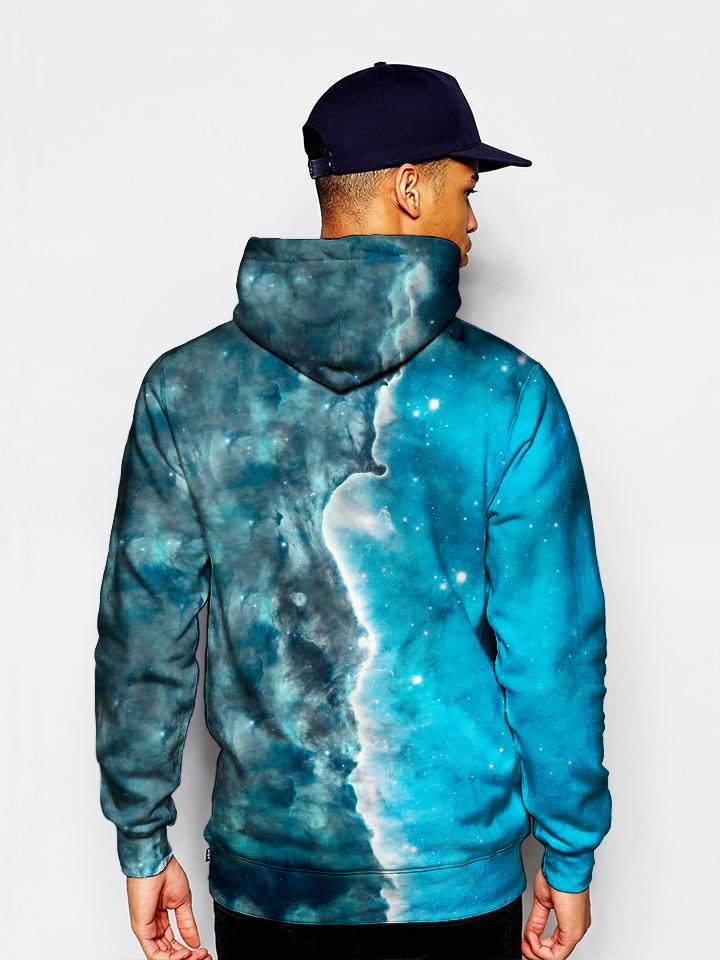 Man In Beautiful Ocean Blue Print Pullover Hoodie Back View