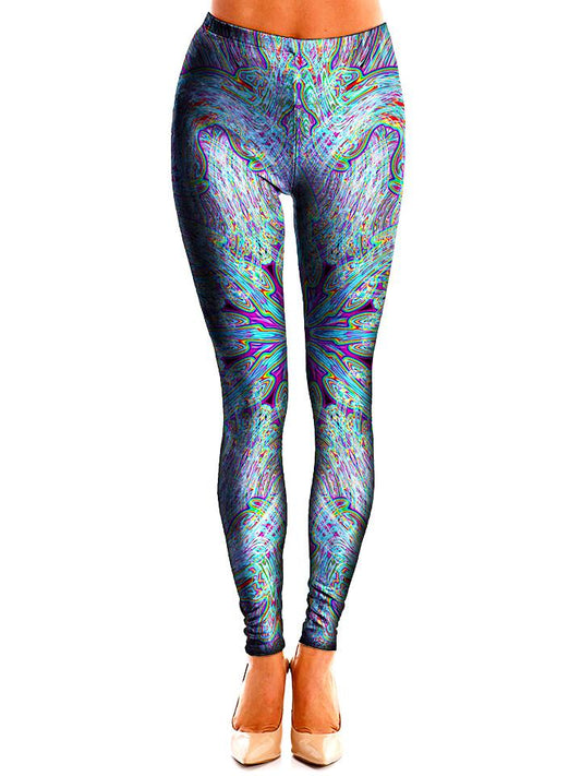 Trippy Blue Leggings Front View