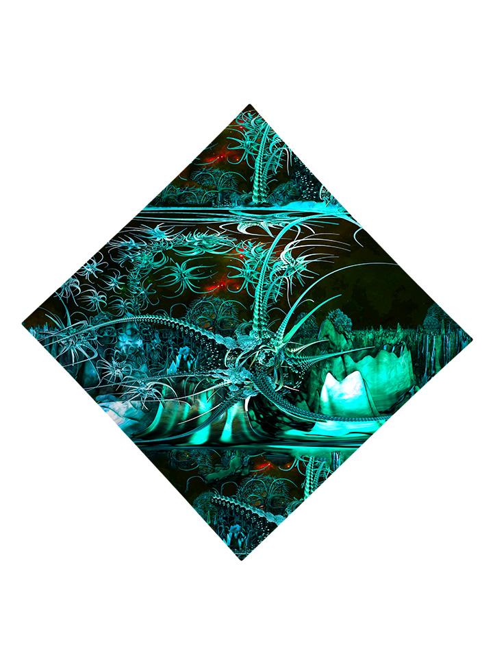 Trippy Gratefully Dyed Apparel green alien galaxy bandana flat view.