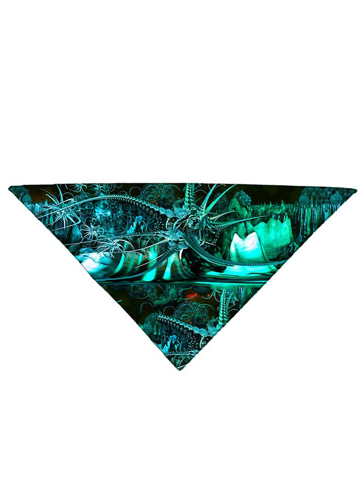 Diagonally folded psychedelic space printed headband.