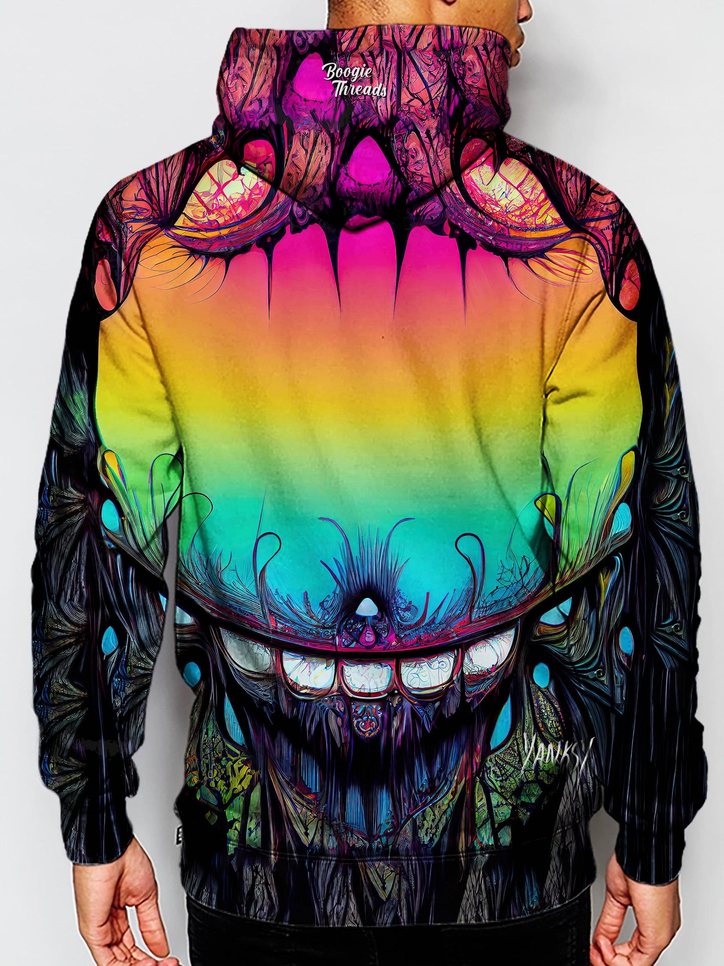 Get lost in the mesmerizing patterns and colors of this psychedelic sublimation pullover hoodie