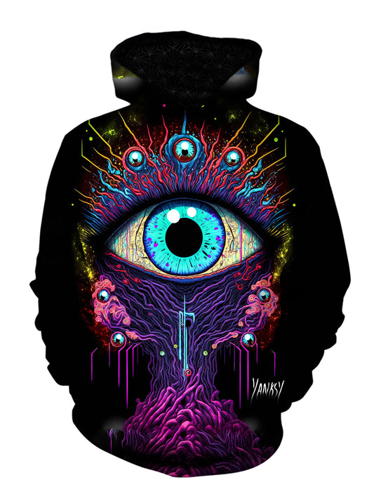 Stay warm and stylish at your next festival or rave with this comfortable pullover hoodie