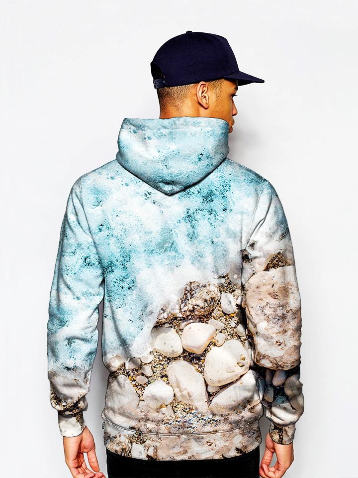 Model In Vivid Beach Shoreline Pullover Hoodie Back View