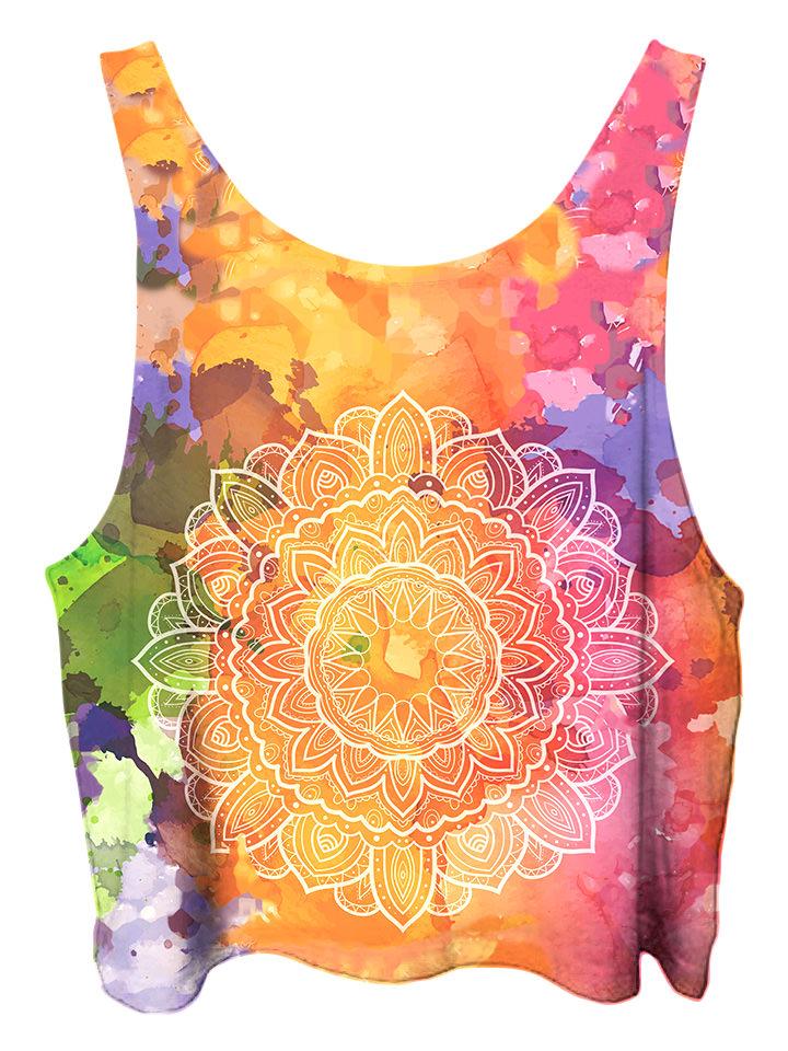 All over print psychedelic sacred geometry cropped top by Gratefully Dyed Apparel back view.