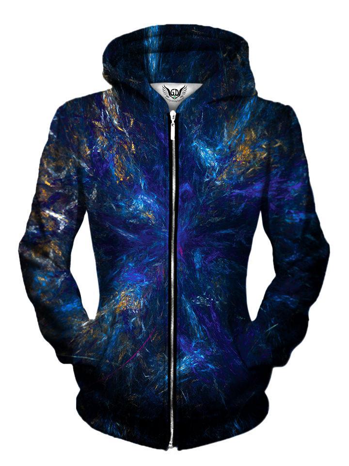 Womens Deep Blue Swirls All Over Printed Zip Up Hoodie