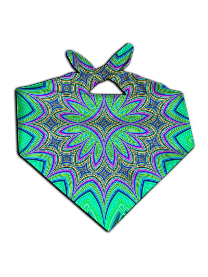 All over print purple & green flower mandala bandana by GratefullyDyed Apparel tied neck scarf view.