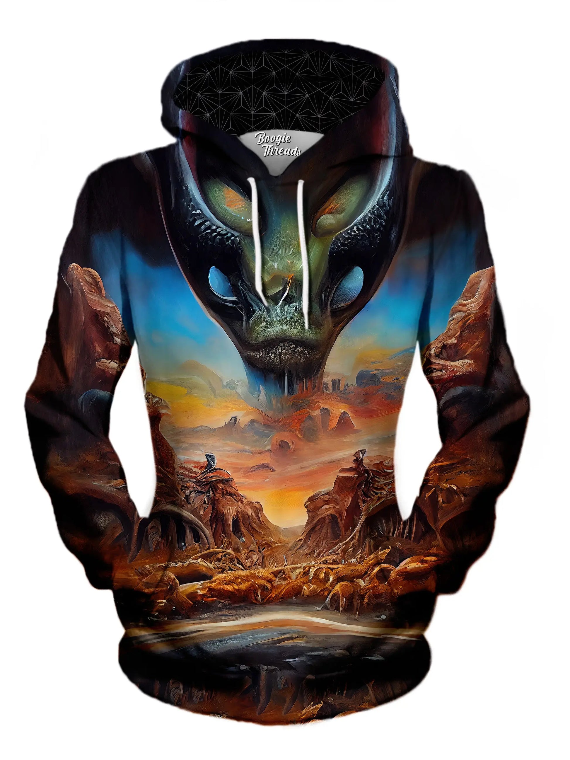 womens all over printed hoodie with midjourney AI generated space artwork 