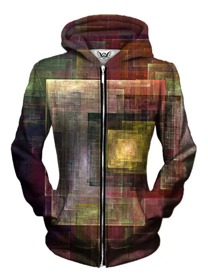 Brown And Yellow Abstract Zip Up For Women