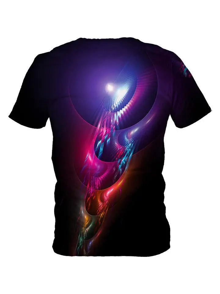 Back view of all over print psychedelic sound wave t shirt by Gratefully Dyed Apparel. 