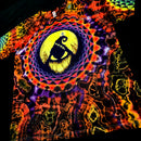 Colorful Halloween-themed tie-dyed t-shirt  with Oogie Boogie silhouette 