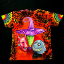 Colorful Halloween-themed t-shirt  with a mischievous trio of trick-or-treaters