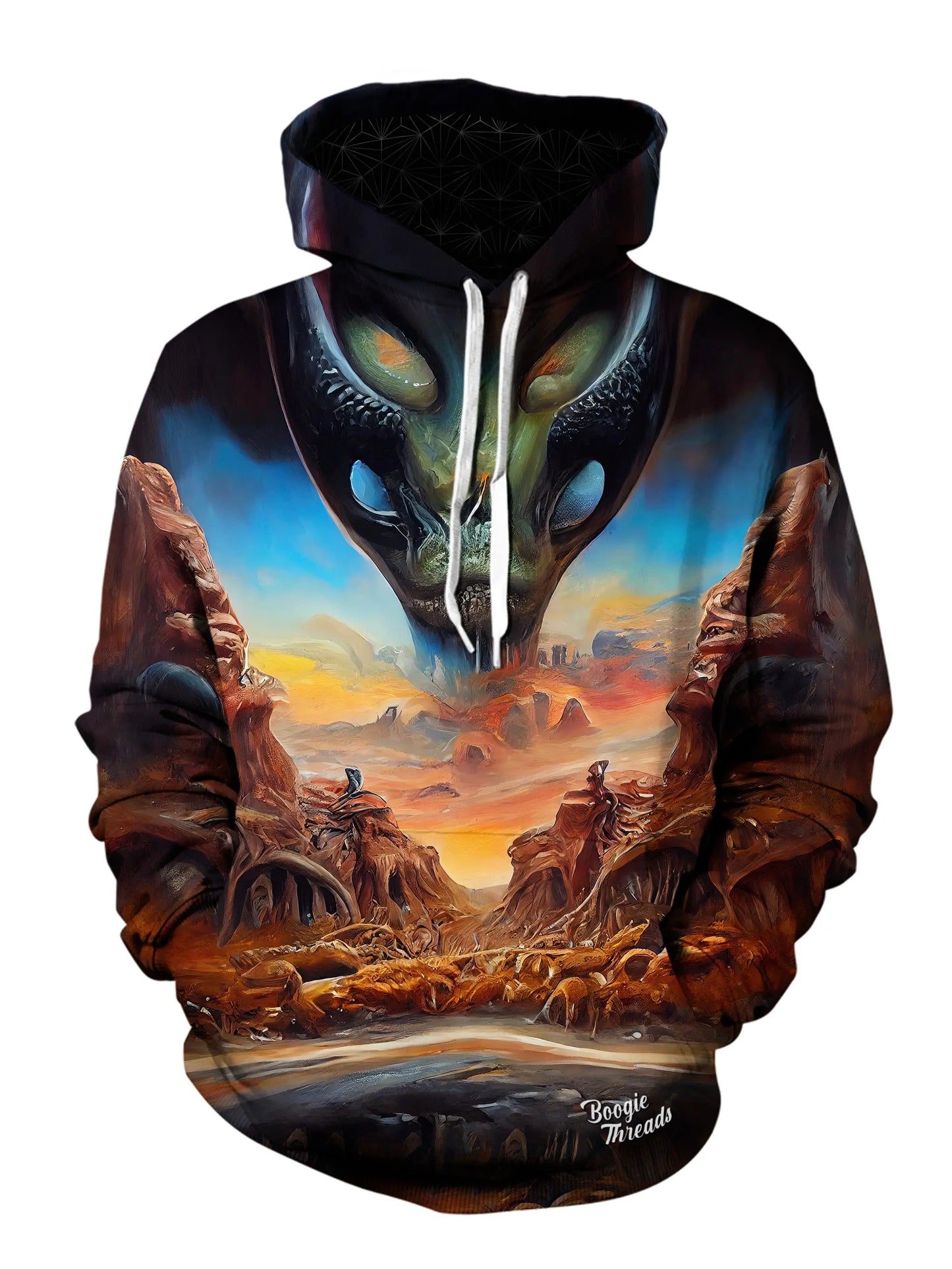 abstract alien planet landscape painting made by ai printed on unisex pullover hoodie
