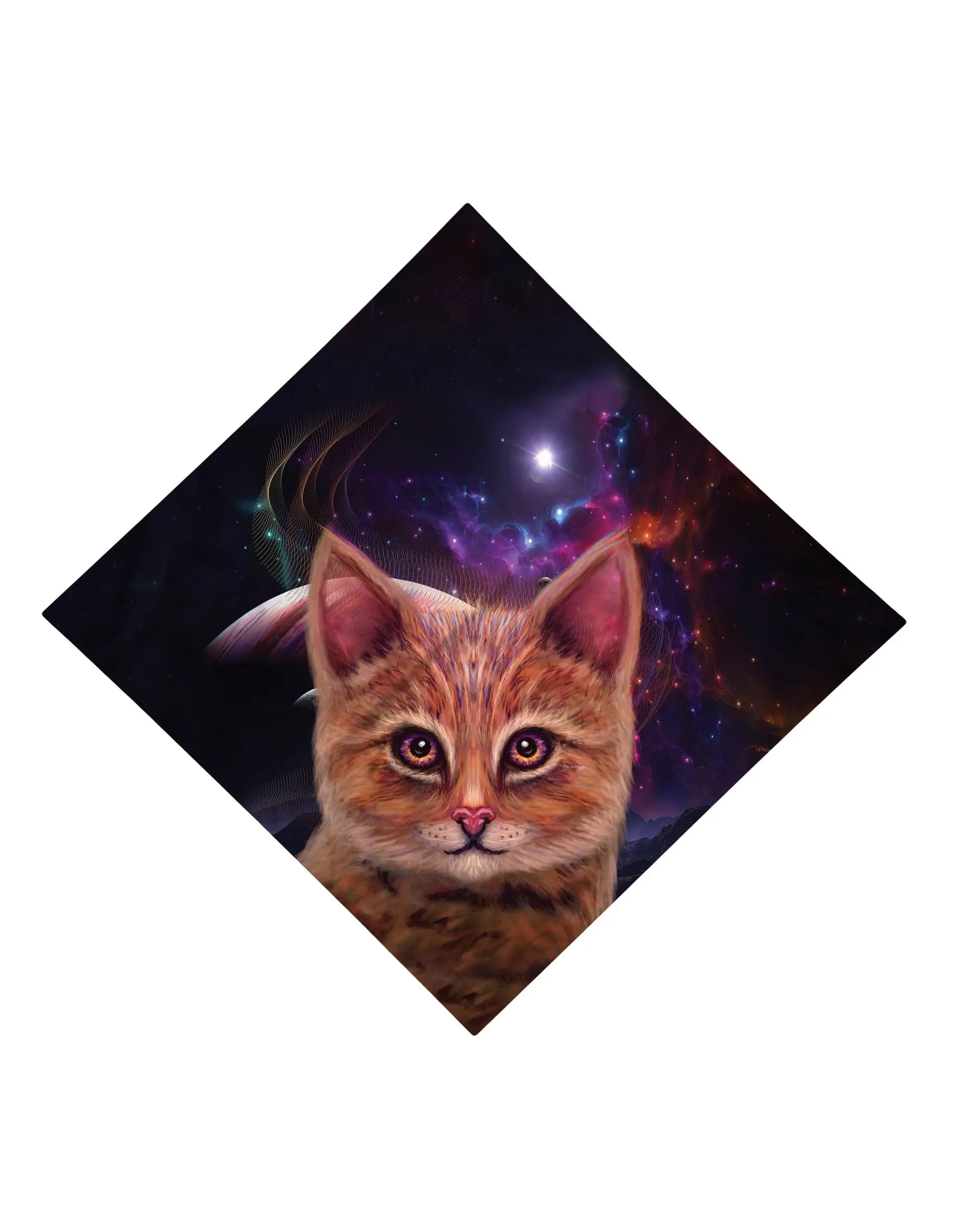 Trippy Gratefully Dyed Apparel space kitty cat bandana flat view.