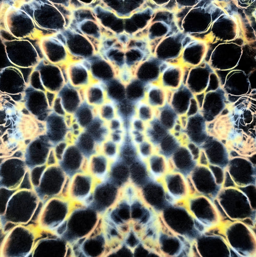 Mondrian-style abstract pattern with black and yellow shapes