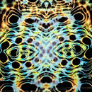 Colorful tie-dye pattern with black, yellow, and blue hues