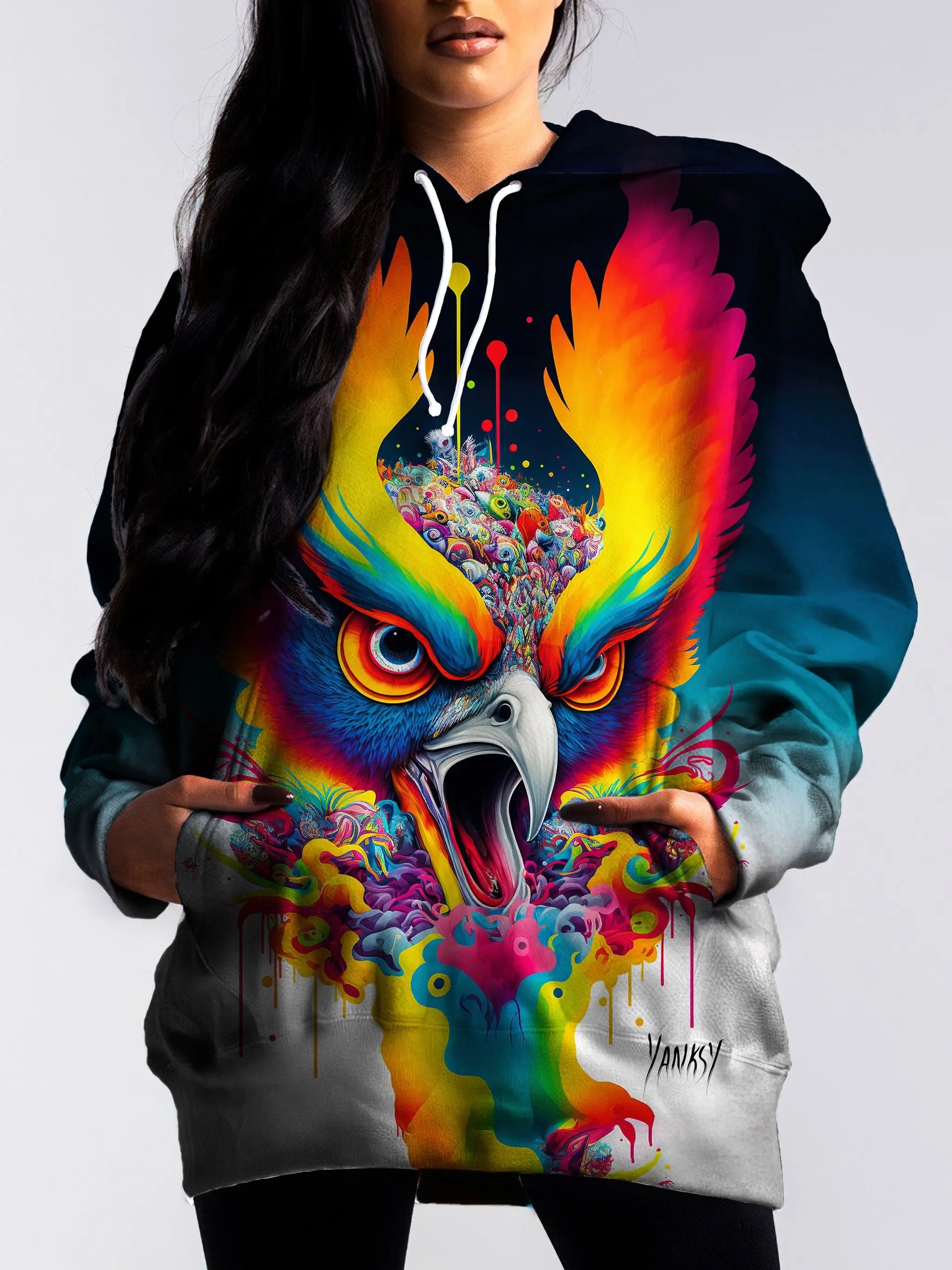 Turn heads wherever you go with this mesmerizing trippy pullover hoodie