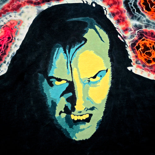Close up macro shot of hand painted Jack Nicholson face graphic showing fine shading and line detail