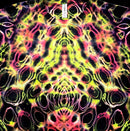 Colorful tie-dye pattern on a shirt with a brand label.