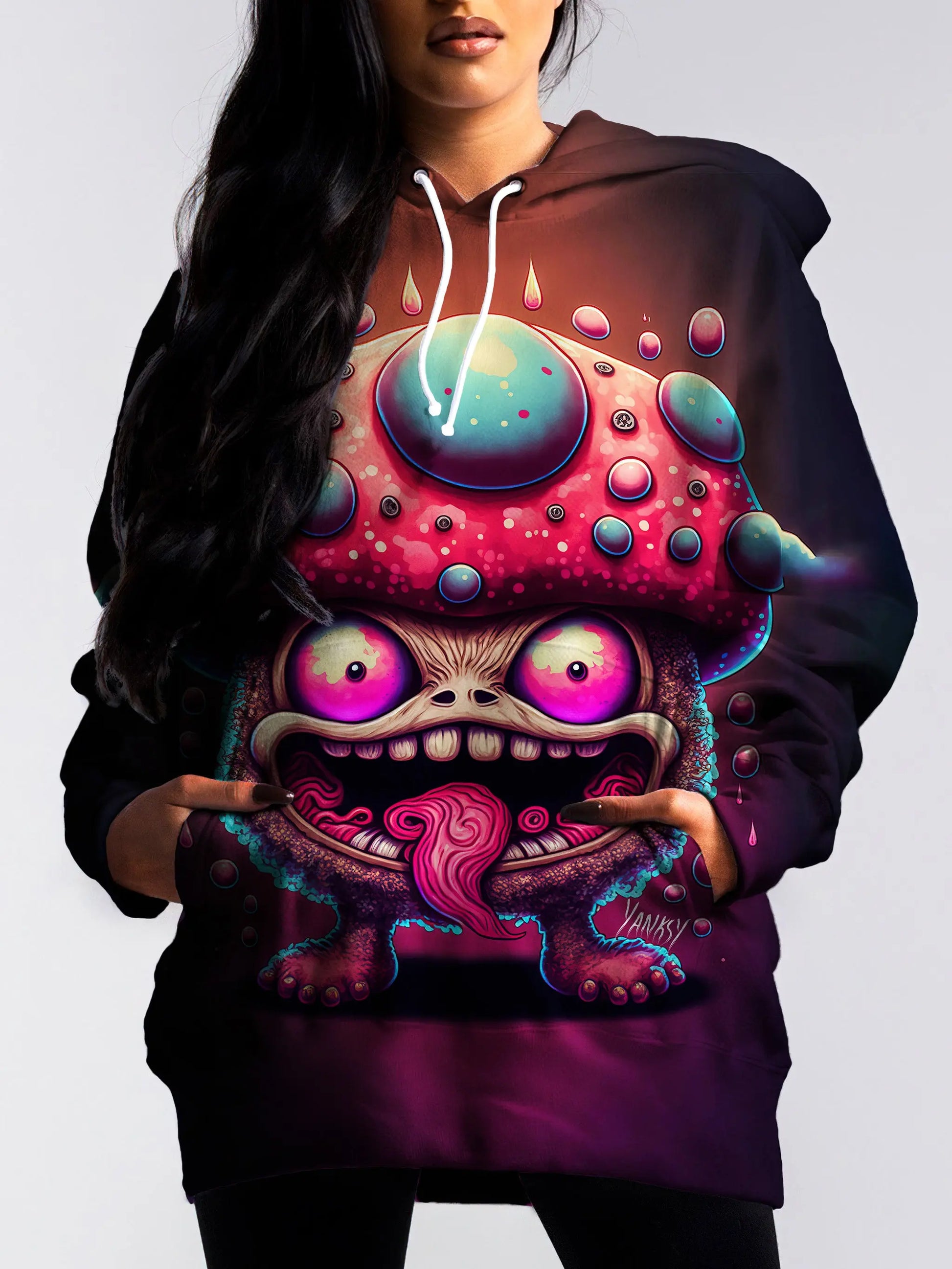 turn heads with this bright and colorful trippy pullover hoodie