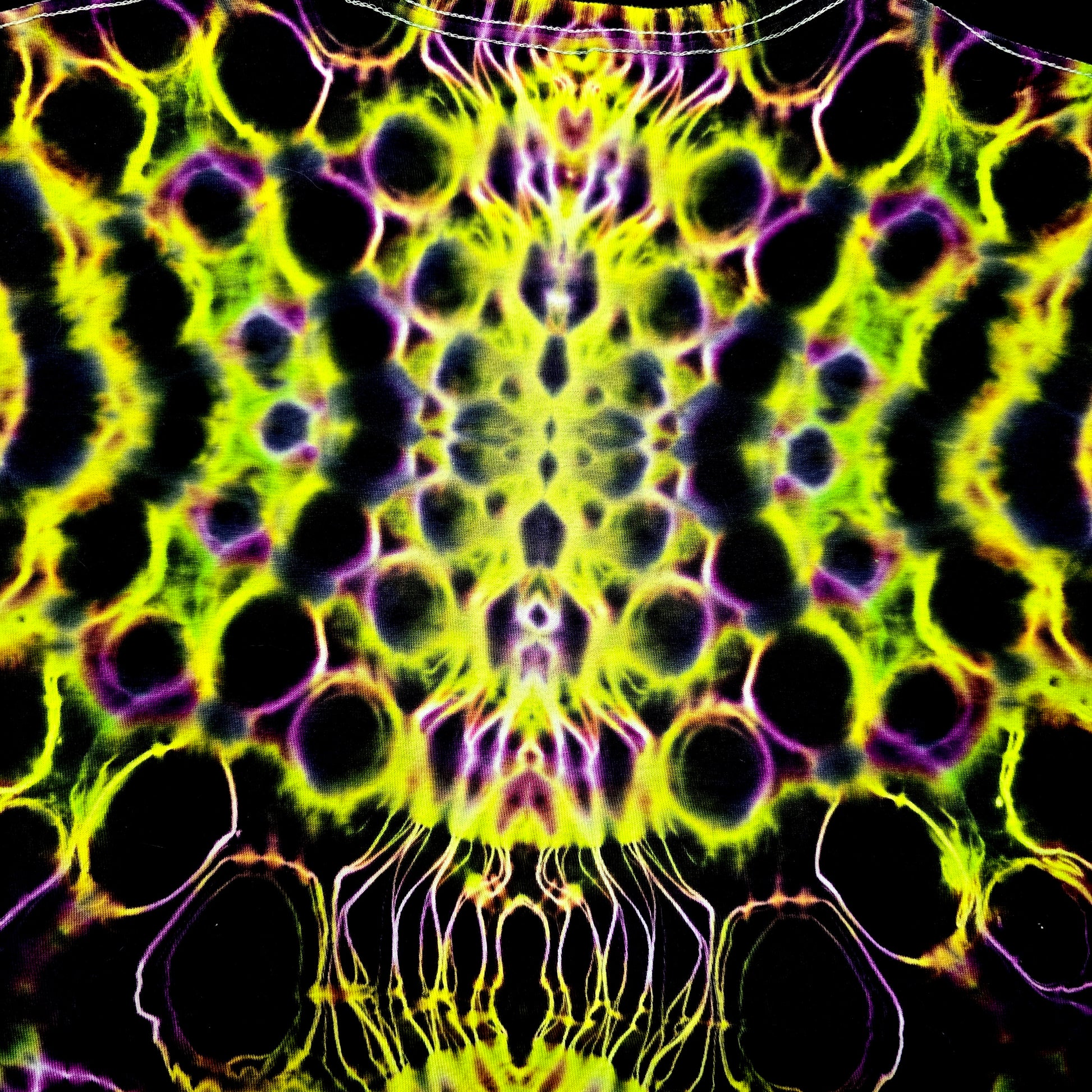 Colorful abstract pattern with black, yellow, and purple colors