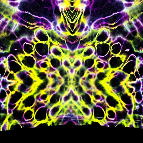 Detailed view of organic fractal dye lines and high-contrast neon coloration