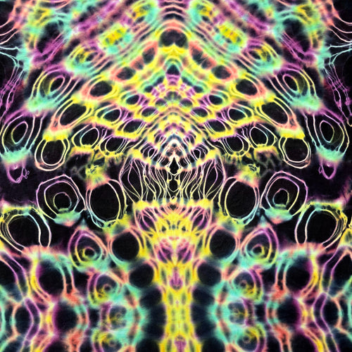 Colorful tie-dye pattern with a black background