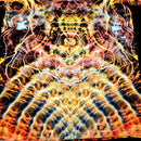 Macro view of cotton fabric texture with electric tie-dye lines and organic color blending
